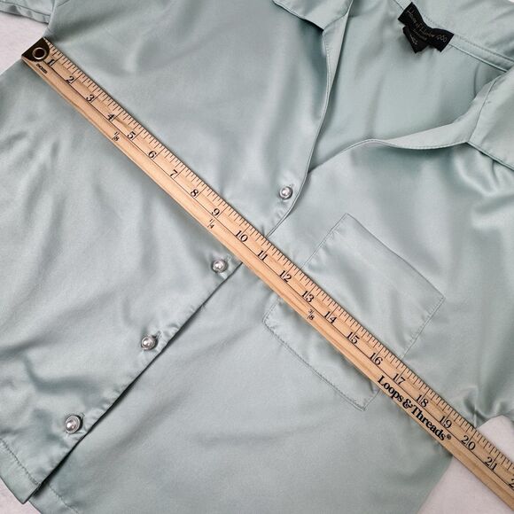 House of Harlow 1960 Women's Satin Pajama Set Seafoam Green Small Pearl Button - Picture 8 of 16
